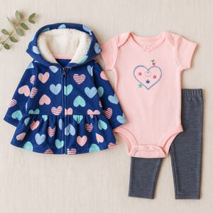 Carter’s Baby Girl 3-Pc Outfit Set Heart Print Hoodie Bodysuit Leggings 3 Month